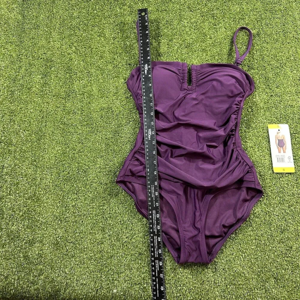 New DKNY Womens S Purple 1 Piece Swimming Bathing Suit Swimsuit - Picture 4 of 9